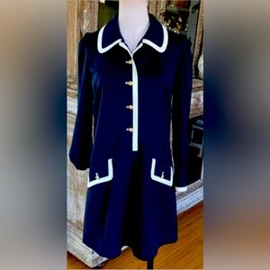 Tuckernuck Navy Everly LS Dress, WhiteTrim Collared, Gold Buttons,XS,PRISTINE